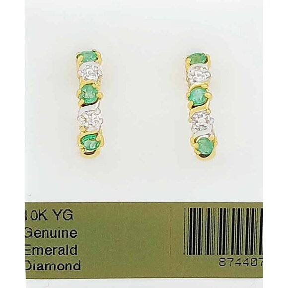 Genuine Emerald & Diamond Earring Solid 10k Gold
